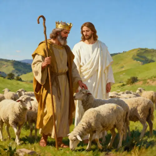 King David as a Shepherd with Jesus Christ