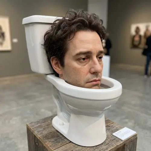 Surreal Toilet Bowl Sculpture with Human Face | Unusual Artwork