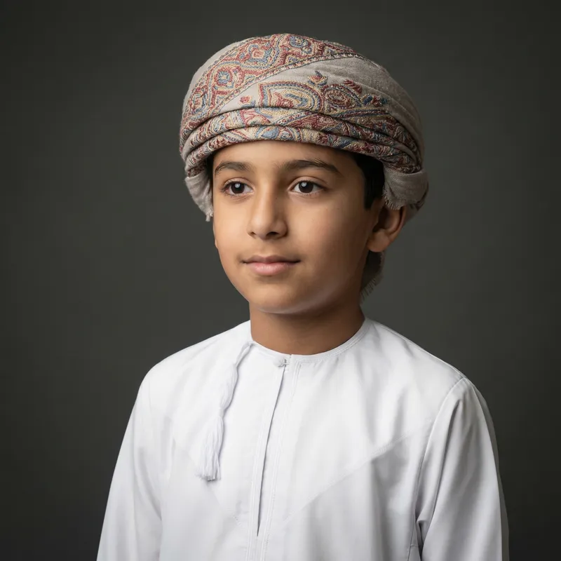 Omani Boy in Traditional Turban Portrait Omani Boy in Traditional Turban Portrait