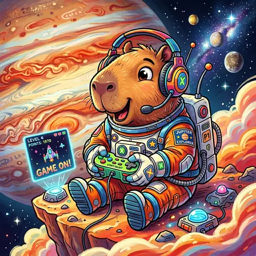 Playful Capybara Astronaut on Jupiter