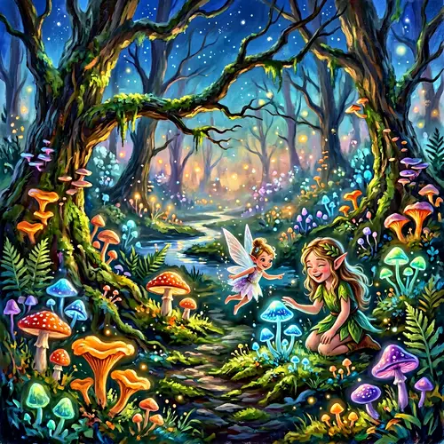 Mystical Forest with Glowing Mushrooms - Fantasy-Inspired Art