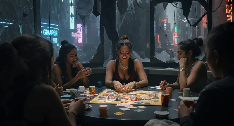 Dystopian Board Game Night with Stylish Women