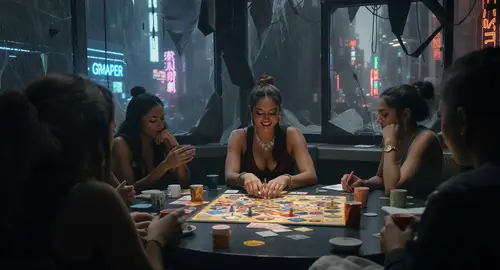 Dystopian Board Game Night with Stylish Women