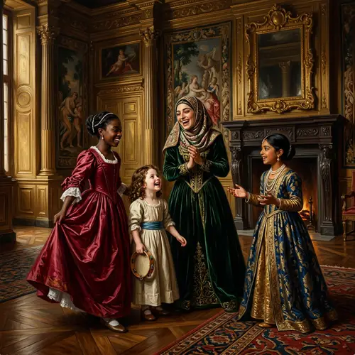 Baroque Style Painting: Girls Rejoicing in Grandeur