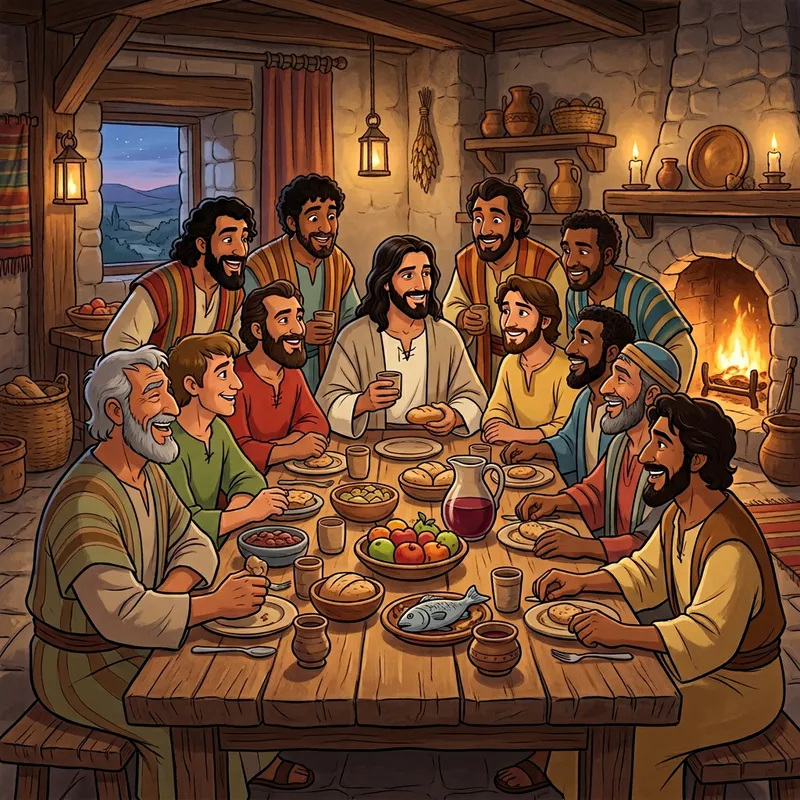 Supper of Jesus with the Apostles in Animated Style