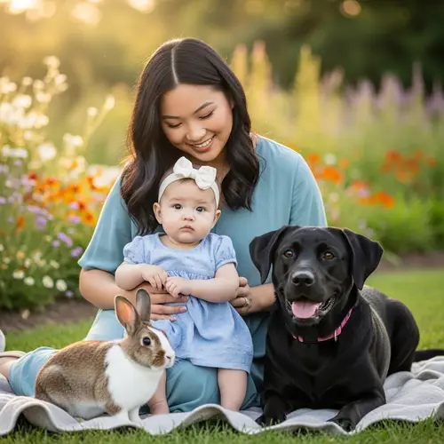 Family Moments with Baby, Rabbit, and Dog