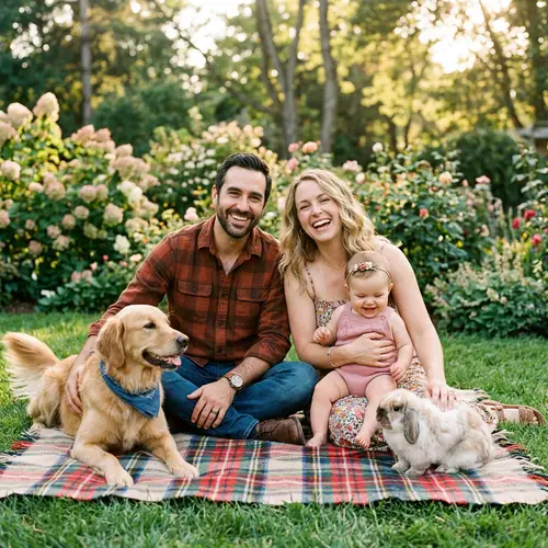 Family Moments with Baby, Rabbit, and Dog
