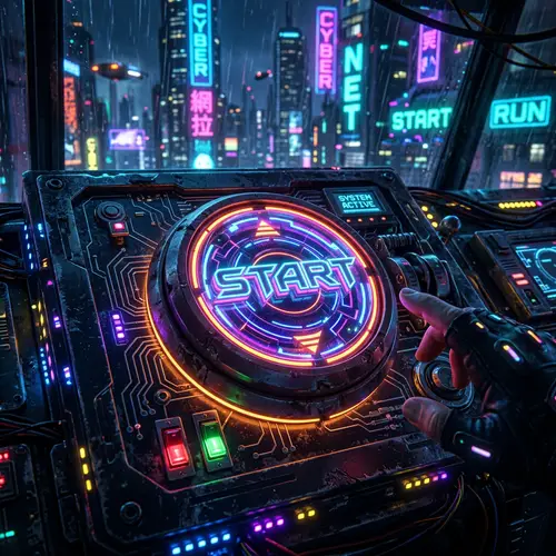Neon Cyberpunk Start Button Design