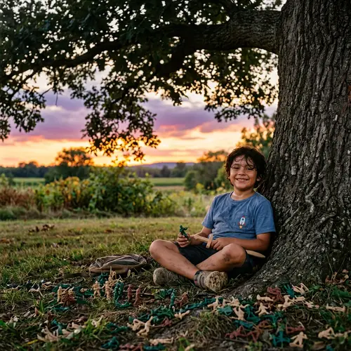 Innocent Joy: Hispanic Boy's Imaginary Battle Triumph