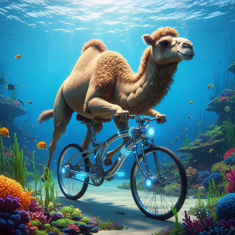 Futuristic Camel Underwater on a Bike Futuristic Camel Underwater on a Bike