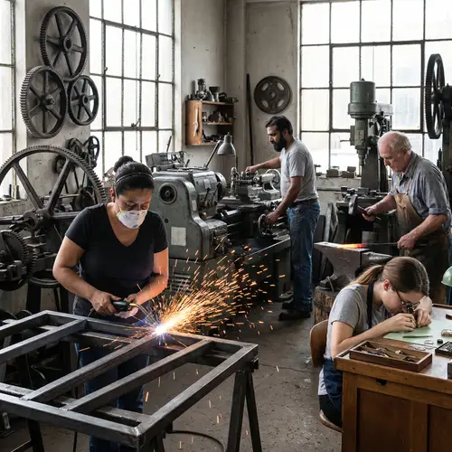 Diverse Artisans Crafting Tools - Maestranza Workshop