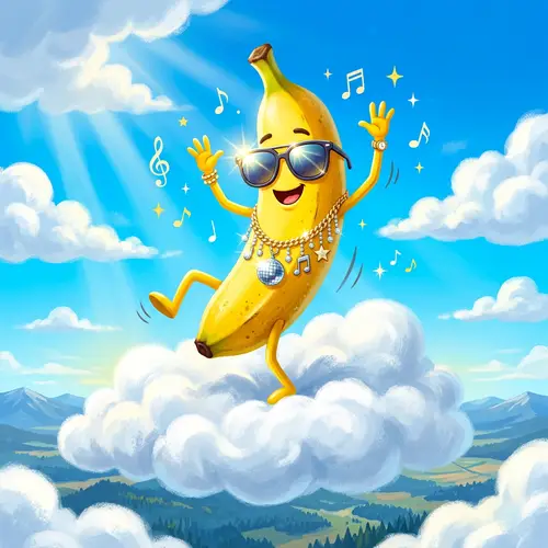 Dancing Banana with Sunglasses on Cloud | Fun Sky Scene