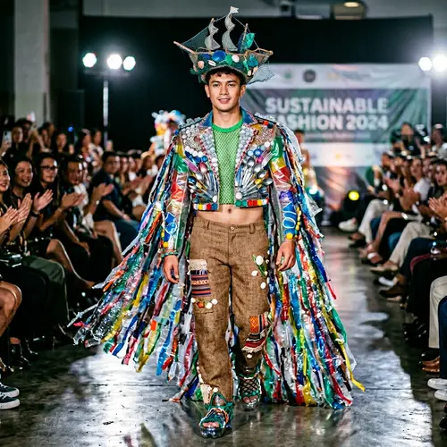 Innovative Male Costume from Recycled Materials - Sustainable and Bold Design