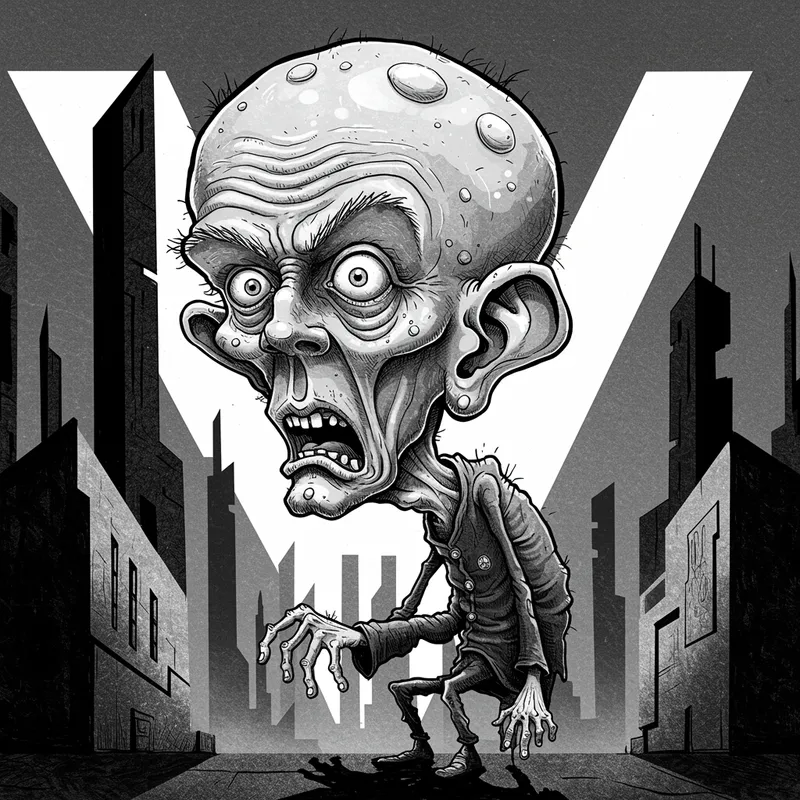 Satirical Black and White Dystopian Caricature