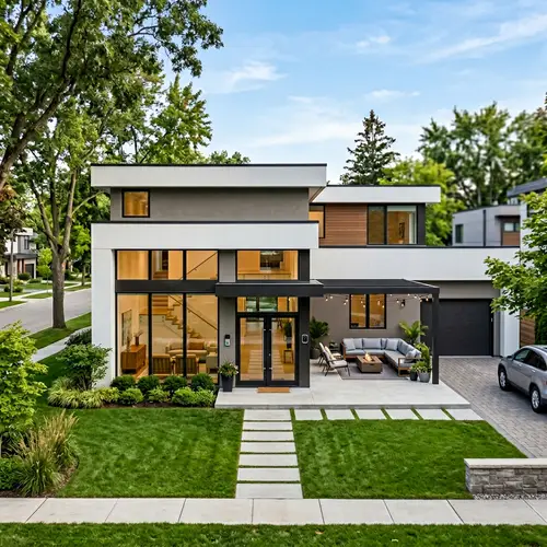 Modern L-Shaped House Design | Minimalist Exterior with Large Windows