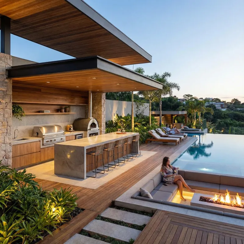 Stylish Modern Outdoor Kitchen & Bar by the Pool