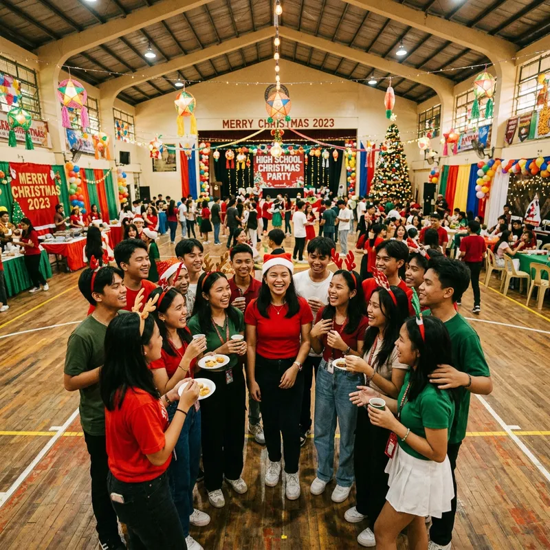 Filipino Students Celebrate Christmas in Vibrant School Gym Filipino Students Celebrate Christmas in Vibrant School Gym