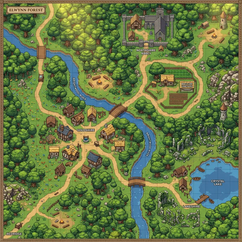 Elwynn Forest Pixel Art Map - Fantasy RPG