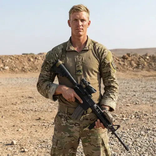 Committed Male Soldier Ready for Duty