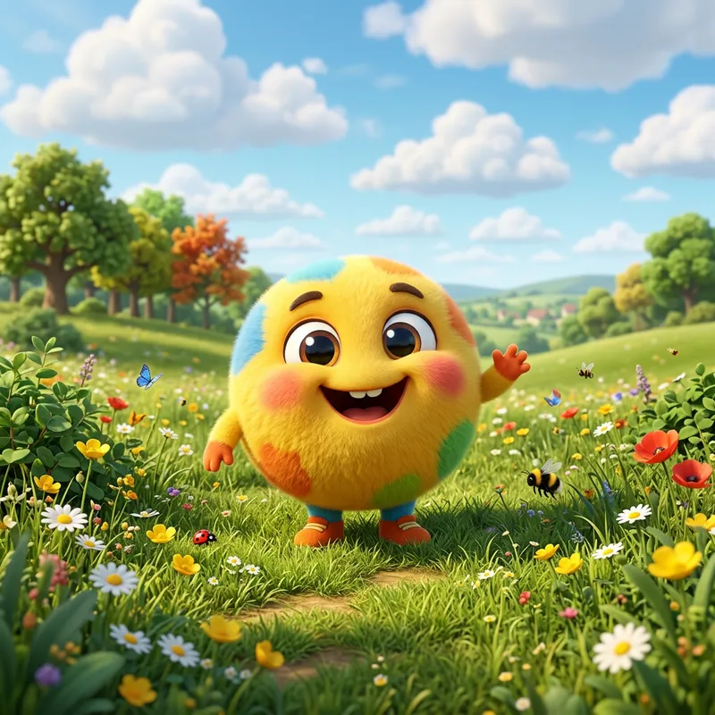 Colorful Meadow Cartoon Character | Website Name
