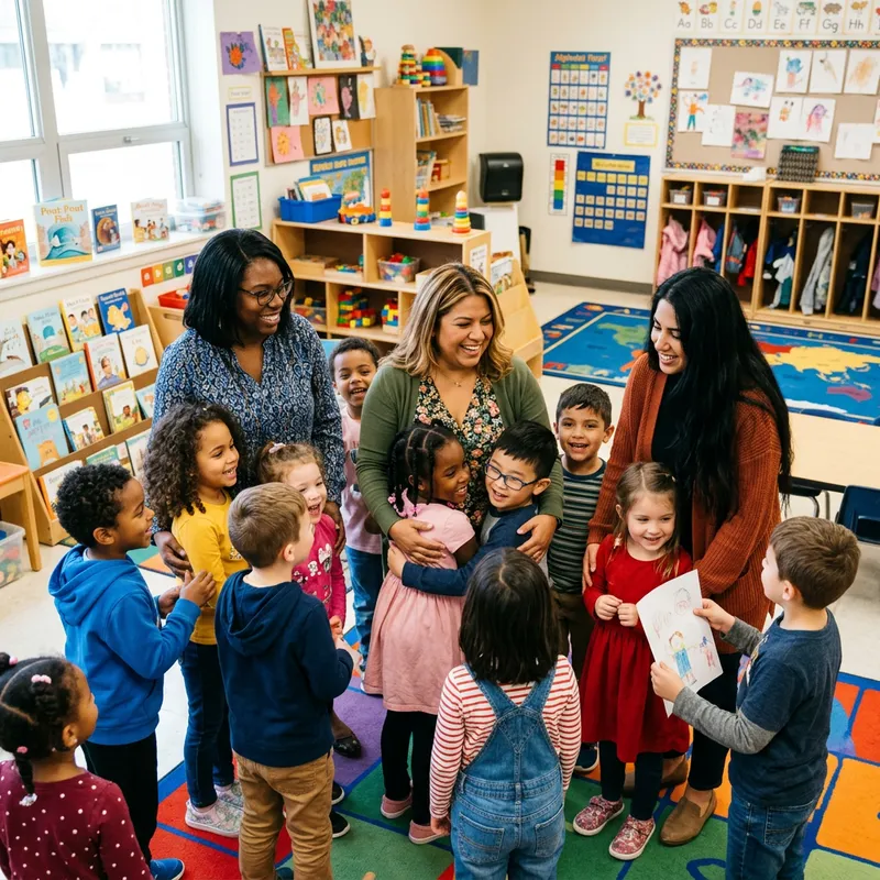 Diverse Kindergarten Teachers with Kids - Educational Image Diverse Kindergarten Teachers with Kids - Educational Image