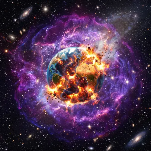 Explosive Earth in Cosmic Universe - Purple Nebula Surrounds
