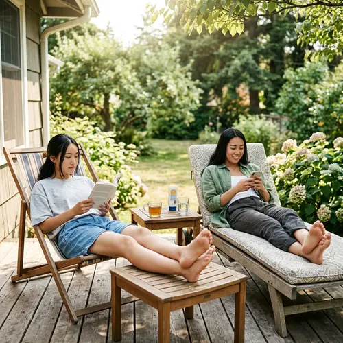 Young Japanese Women Relaxing Outdoors