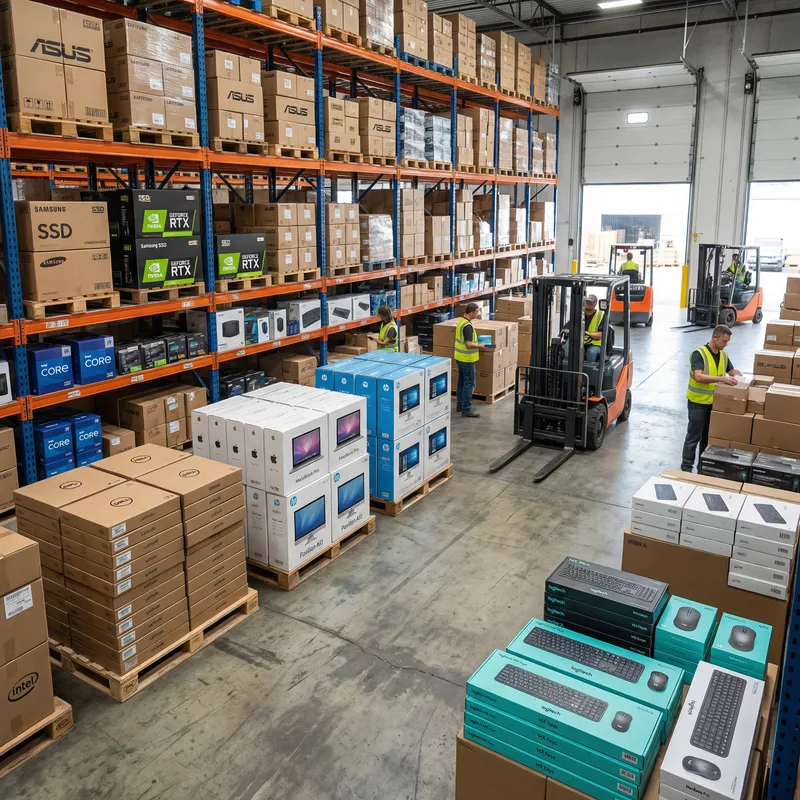 Realistic Warehouse Image of Computer Components