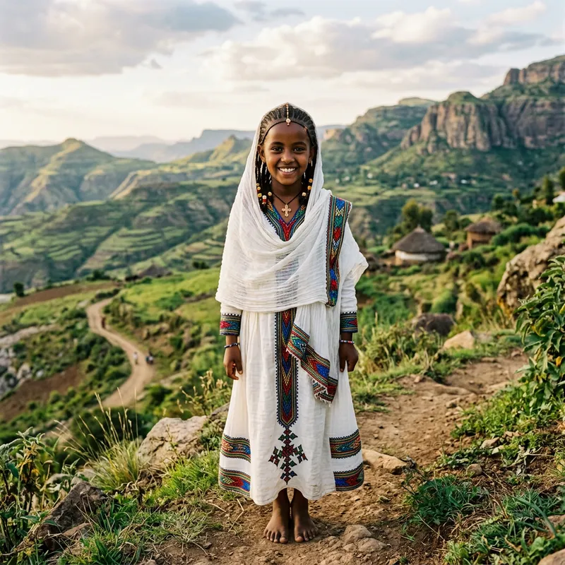 Neked Ethiopian Girl in Traditional Attire | Ethiopia Landscape