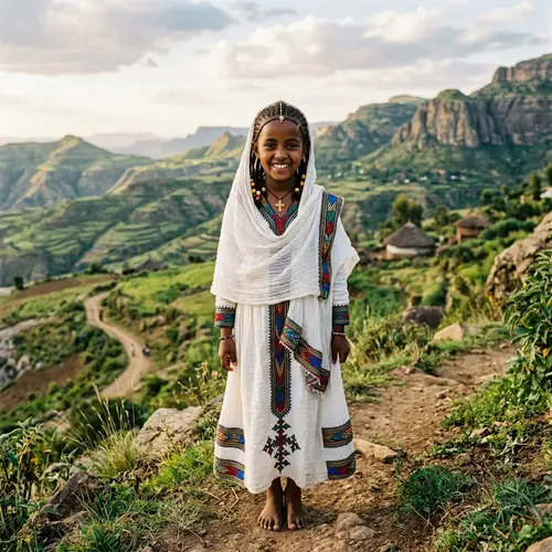 Young Ethiopian Girl in Traditional Clothing | Ethiopia Landscape