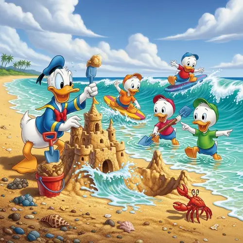 Donald Duck and Nephews Beach Art by Nelson Kenton