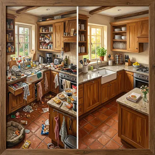 Kitchen Transformation: Chaos to Order in Warm Colors