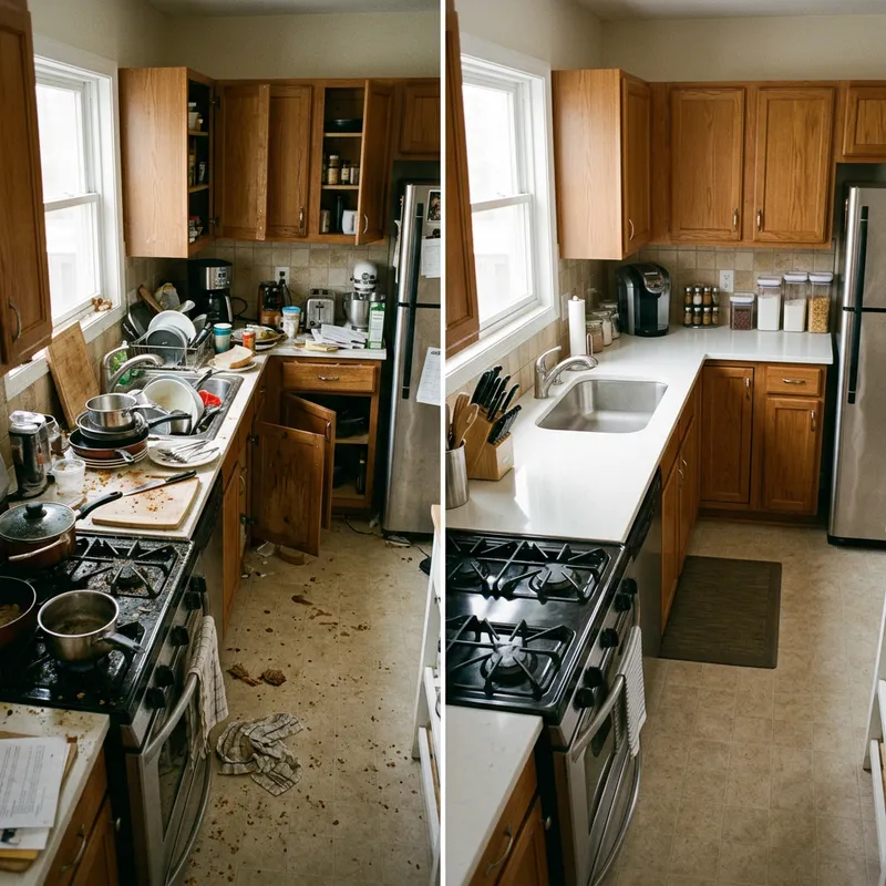 Kitchen Before and After: Chaos to Cleanliness Transformation