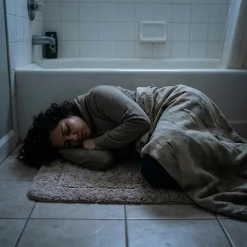 Hispanic Woman Sleeping in Bathroom