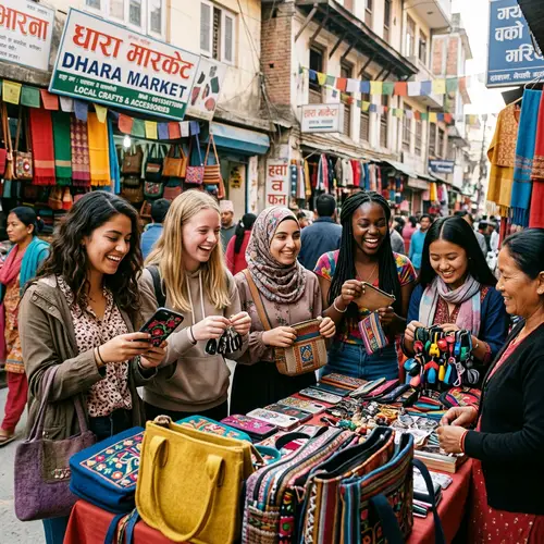 Diverse Girls Shopping at Street Market in Dharan, Nepal