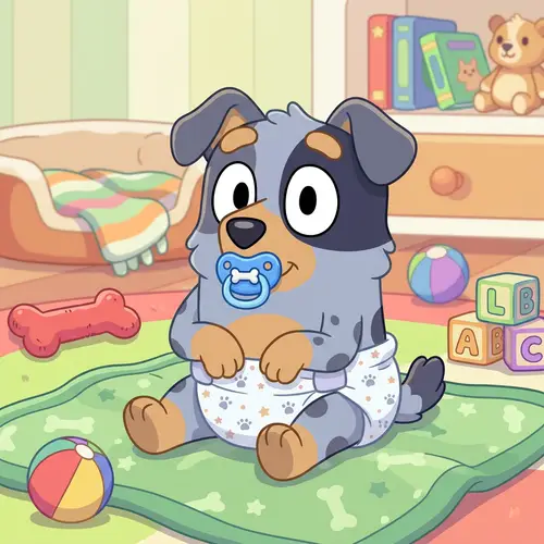 Adorable One-Month-Old Cartoon Australian Cattle Dog in Diapers