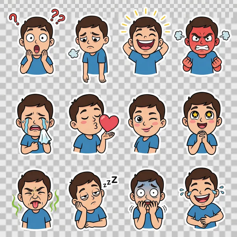 12 Cartoon Emotion Stickers for Messengers