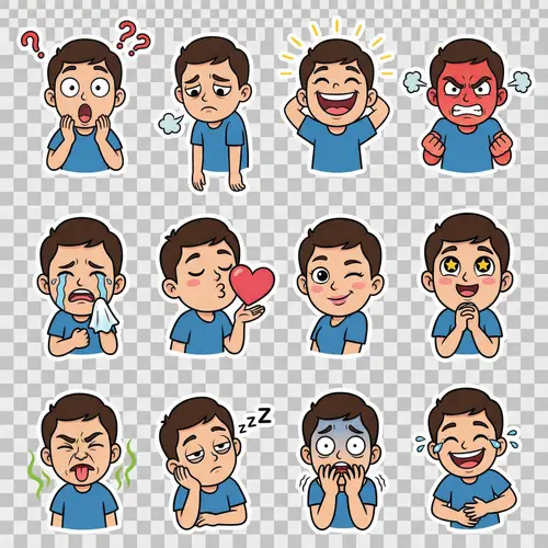 12 Cartoon Emotion Stickers for Messengers