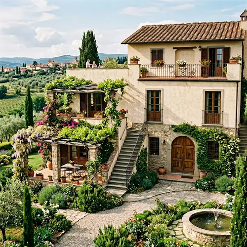 Tuscan Style Two-Storied Villa with Cream-Colored Exterior