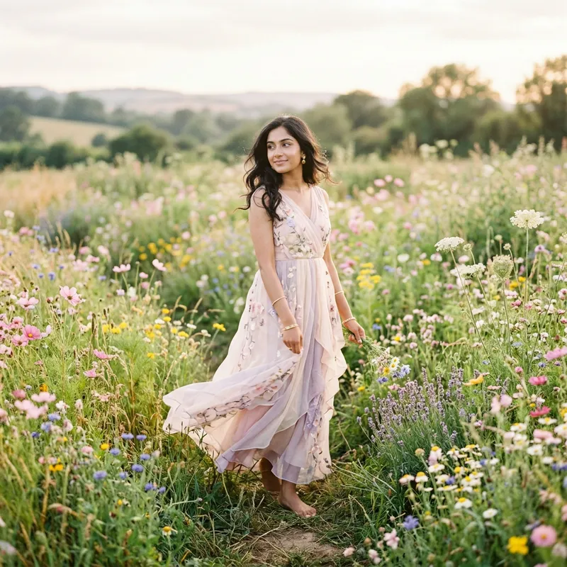 Ethereal Beauty in Wildflower Field | Graceful Pose Photography