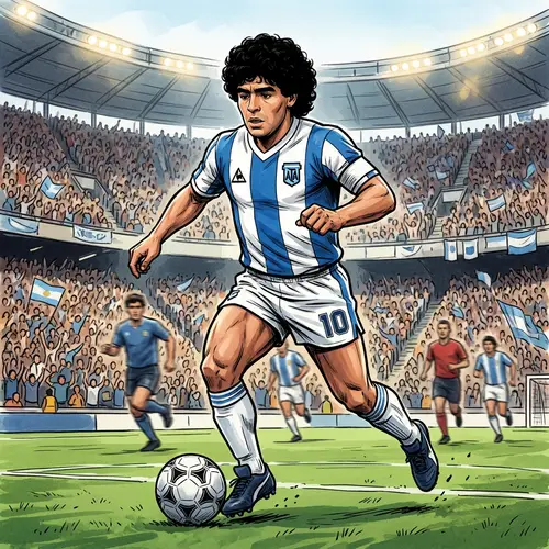 Retired Male Soccer Player Dribbling Ball in Blue & White Uniform