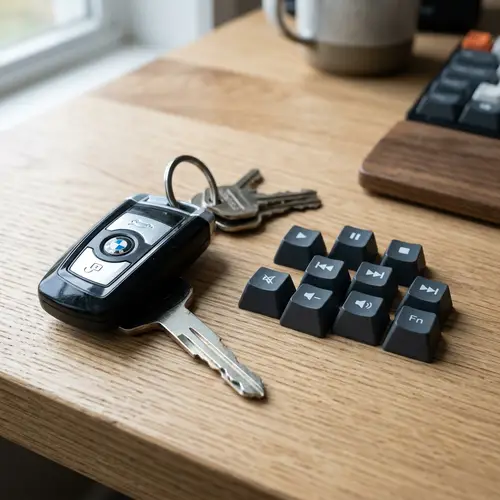Car Keys and Programming Keys on Wooden Table