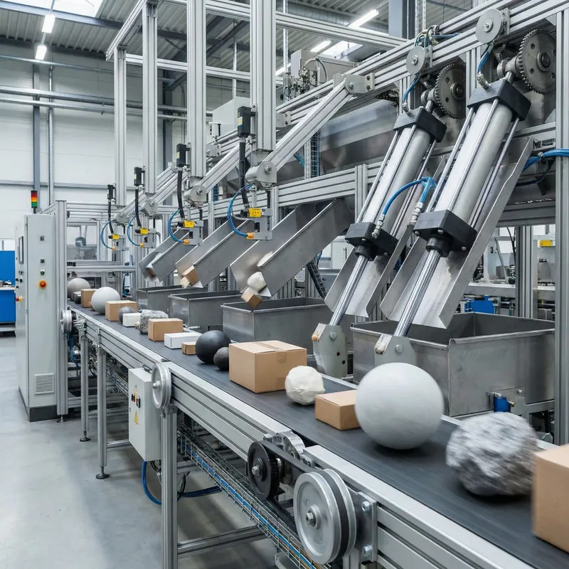 Simple Conveyor Belt Design with Pistons & Size Selectors Simple Conveyor Belt Design with Pistons & Size Selectors