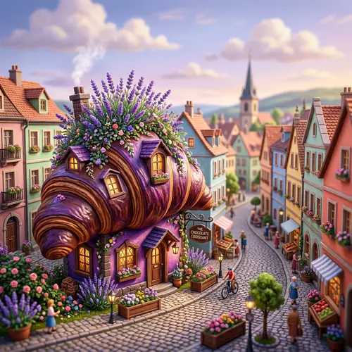 Charming Croissant-Shaped House with Lavender Flowers