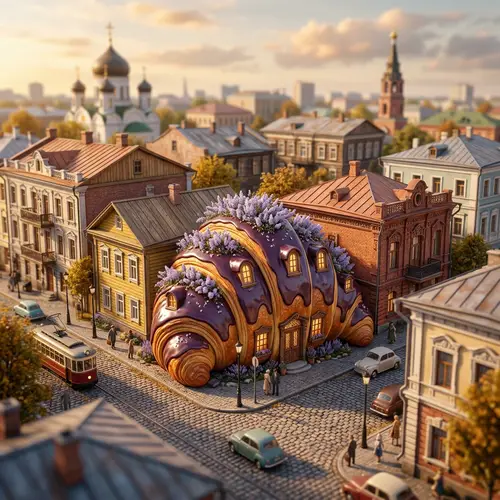 Charming Croissant-Shaped House Covered in Purple Chocolate