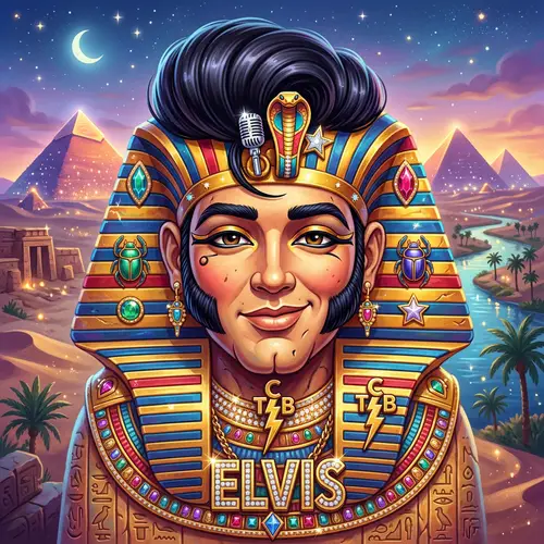 Whimsical Pharaoh Sphinx with Elvis Detail