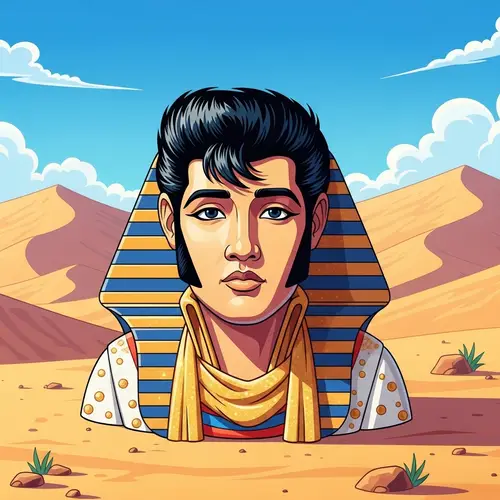 Whimsical Pharaoh Sphinx with Elvis Detail