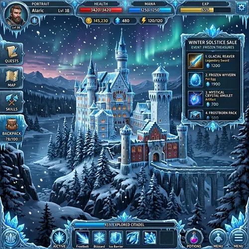 Frozen Victorian Palace - Ice-Encased Game Art UI