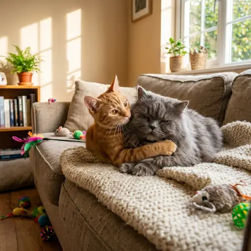 Lovable Ginger Cat Hugging Fluffy Grey Cat | Heartwarming Scene