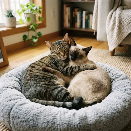 Adorable Tabby Cat Hugging Siamese Cat | Warm Embrace